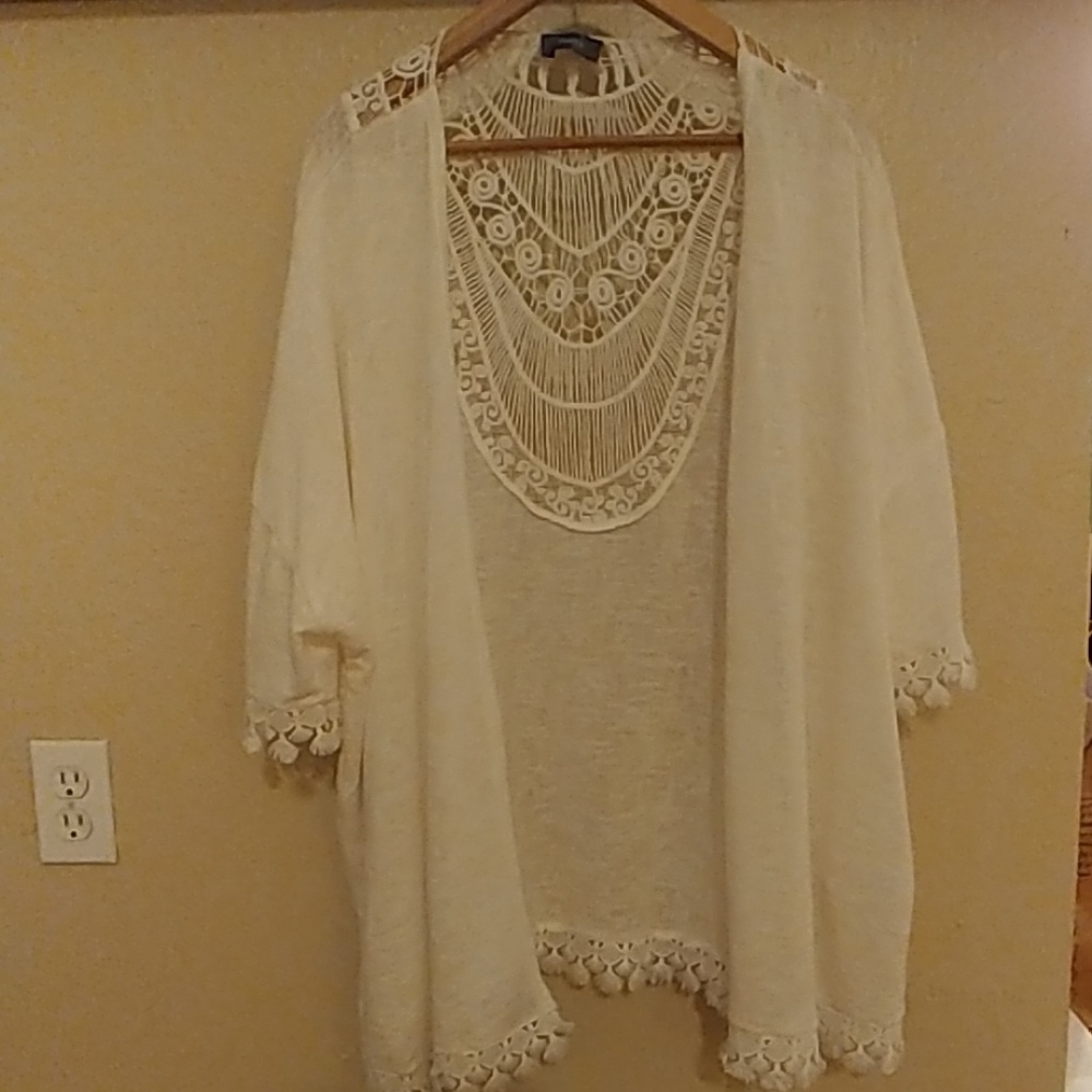 White Short Sleeve Lace Cardigan